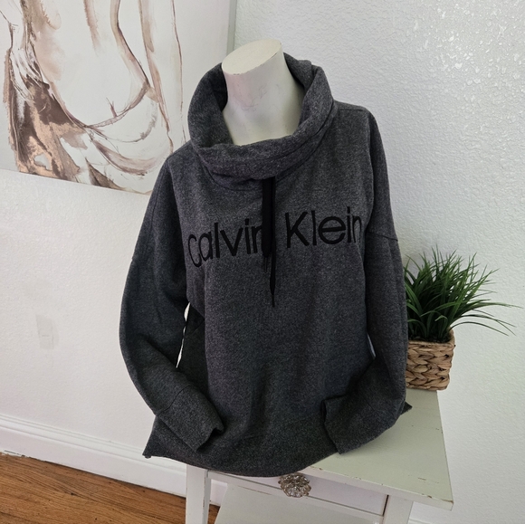Calvin Klein Womens Charcoal Cowl Neck High Low Sweater Size Large - Picture 2 of 6